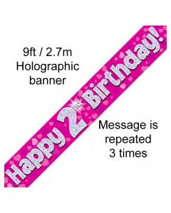 Banner Pink Holographic Happy 2nd Birthday - 2.7m (109402A)