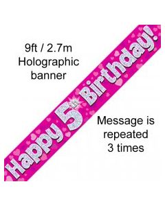 Banner Pink Holographic Happy 5th Birthday - 2.7m (109405A)
