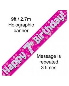 Banner Pink Holographic Happy 7th Birthday - 2.7m (109407A)
