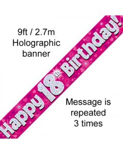Banner Pink Holographic Happy 18th Birthday - 2.7m (109418A)