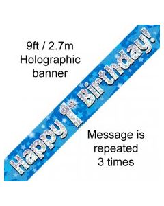 Banner Blue Holographic Happy 1st Birthday - 2.7m (109431A)