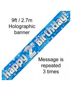 Banner Blue Holographic Happy 2nd Birthday - 2.7m (109432A)