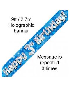 Banner Blue Holographic Happy 3rd Birthday - 2.7m (109433A)