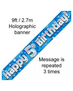 Banner Blue Holographic Happy 5th Birthday - 2.7m (109435A)