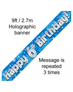 Banner Blue Holographic Happy 6th Birthday - 2.7m (109436A)