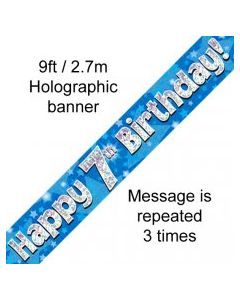 Banner Blue Holographic Happy 7th Birthday - 2.7m (109437A)