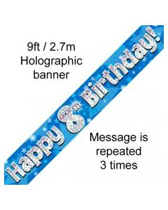 Banner Blue Holographic Happy 8th Birthday - 2.7m (109438A)