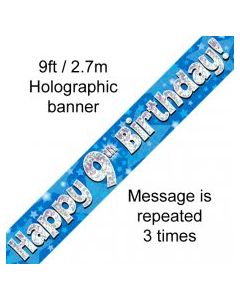 Banner Blue Holographic Happy 9th Birthday - 2.7m (109439A)
