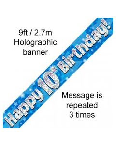 Banner Blue Holographic Happy 10th Birthday - 2.7m (109440A)