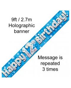 Banner Blue Holographic Happy 12th Birthday - 2.7m (109442A)