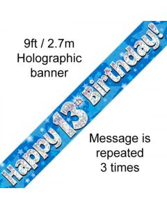 Banner Blue Holographic Happy 13th Birthday - 2.7m (109443A)