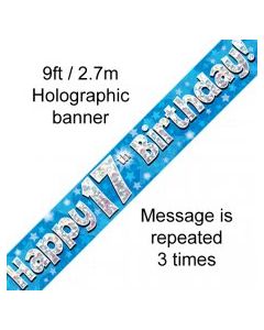 Banner Blue Holographic Happy 17th Birthday - 2.7m (109447A)