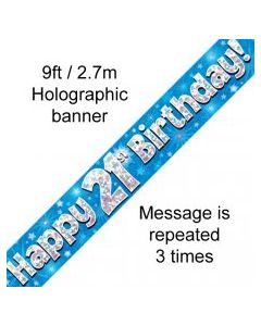 Banner Blue Holographic Happy 21st Birthday - 2.7m (109449A)