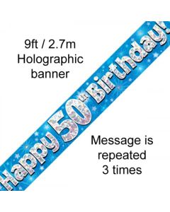 Banner Blue Holographic Happy 50th Birthday - 2.7m (109452A)