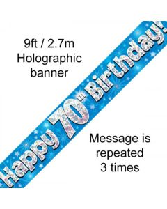 Banner Blue Holographic Happy 70th Birthday - 2.7m (109454A)