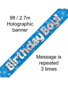 Banner Blue Holographic Birthday Boy - 2.7m (109464A)