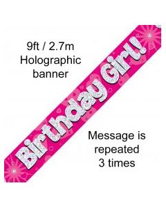 Banner Pink Holographic Birthday Girl - 2.7m (109465A)