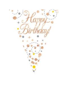 Flag Bunting Sparkling Fizz Rose Gold - Happy Birthday (109611A)