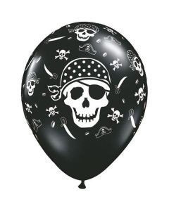 Pirate Skull and Crossbones Around - 28cm (11 Inch) Black Latex Balloon (12566Q)