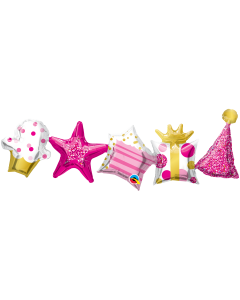 Birthday Garland Pink - Foil Balloons (17763Q)