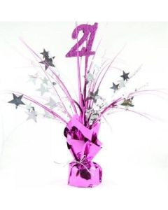 21 Pink Number With Silver Spray Balloon Weight (ZSBW) (207314A)