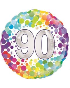 Colourful Confetti 90th Happy Birthday - 45 cm Foil Balloon (210410A)