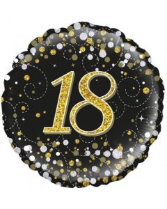18th Sparkling Fizz Black & Gold - 45cm Foil Balloon (210442A)