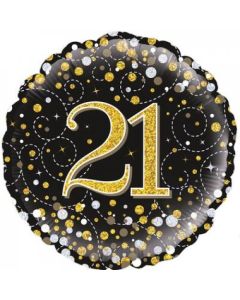21st Sparkling Fizz Black & Gold - 45cm Foil Balloon (210443A)