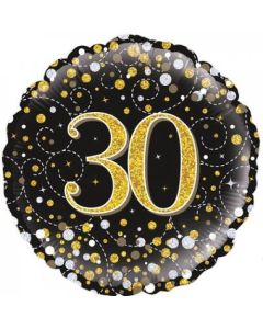30th Sparkling Fizz Black & Gold - 45cm Foil Balloon (210444A)
