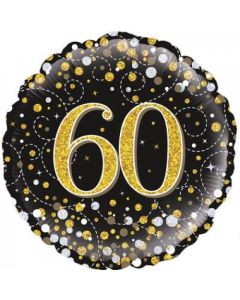60th Sparkling Fizz Black & Gold - 45cm Foil Balloon (210447A)