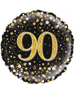 90th Sparkling Fizz Black & Gold - 45cm Foil Balloon (210450A)