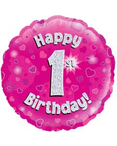 Pink Holographic 1st Birthday 45cm Foil Balloon (210461A)