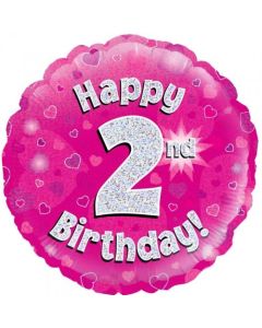 Pink Holographic 2nd Birthday 45cm Foil Balloon (210461A)