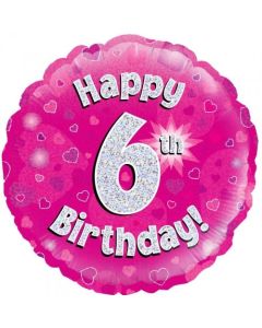 Pink Holographic 6th Birthday 45cm Foil Balloon (210466A)