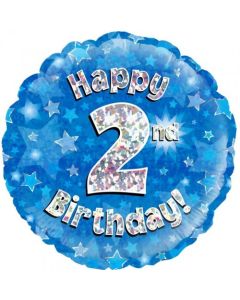 Blue Holographic Happy 2nd Birthday 45cm Foil Balloon (210492A)