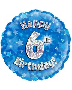 Blue Holographic Happy 6th Birthday 45cm Foil Balloon (210496A)