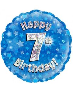 Blue Holographic Happy 7th Birthday 45cm Foil Balloon (210497A)