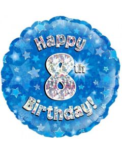 Blue Holographic Happy 8th Birthday 45cm Foil Balloon (210498A)