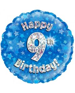 Blue Holographic Happy 9th Birthday 45cm Foil Balloon (210499A)