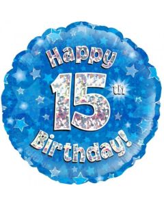 Blue Holographic Happy 15th Birthday 45cm Foil Balloon (210505A)