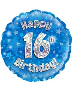 Blue Holographic Happy 16th Birthday 45cm Foil Balloon (210506A)