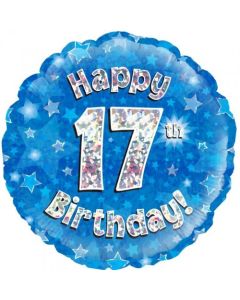 Blue Holographic Happy 17th Birthday 45cm Foil Balloon (210507A)
