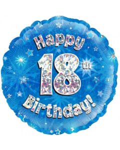 Blue Holographic Happy 18th Birthday 45cm Foil Balloon (210508A)
