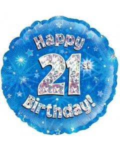 Blue Holographic Happy 21st Birthday 45cm Foil Balloon (210509A)