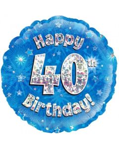 Blue Holographic Happy 40th Birthday 45cm Foil Balloon (210511A)