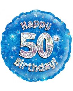 Blue Holographic Happy 50th Birthday 45cm Foil Balloon (210512A)