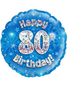 Blue Holographic Happy 80th Birthday 45cm Foil Balloon (210515A)