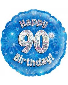 Blue Holographic Happy 90th Birthday 45cm Foil Balloon (210516A)