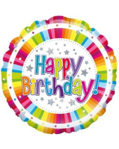 Happy Birthday Bright Stripe - 18 Inch Foil Balloon (210708A)
