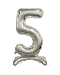 Standing Silver Foil Balloon - 5 Number 30 inch ('214005A)
